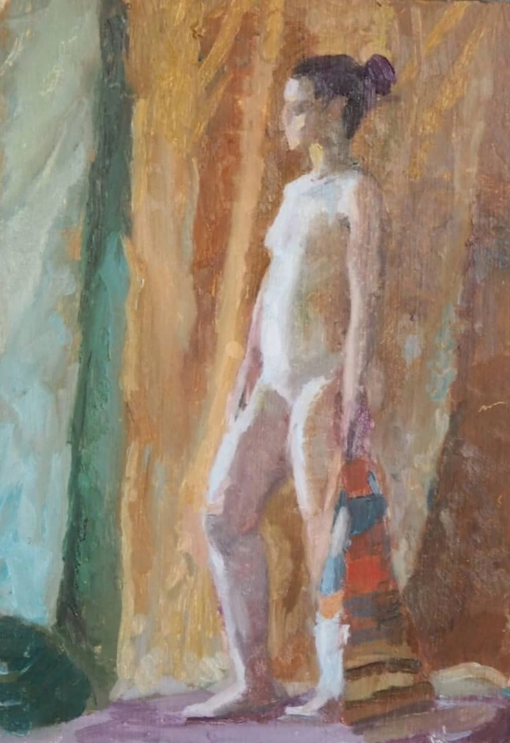 A model on a golden background